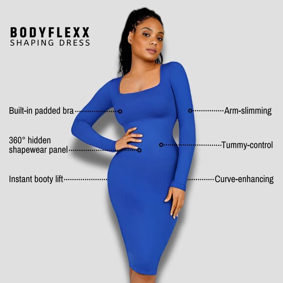 NWT - Magic Sculpt Built-In Shapewear Dress, Long Sleeve Blue - Picture 5 of 5